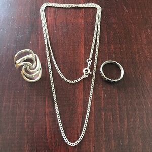 925 Silver Necklace & Rings- Lot of 2+1! EUC